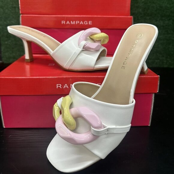 Rampage Women's Aubrie Chain Kitten Heel Sandals Size Woman’s 9 Pink Yellow - Picture 1 of 4
